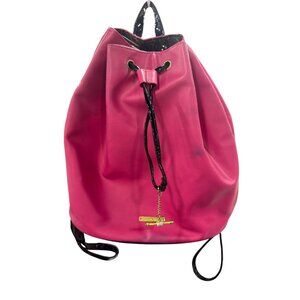 Juicy Couture Pink Drawstring Backpack Purse With Gold Chain Print Lining